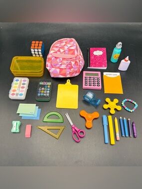 Our Generation 18” Doll SCHOOL SUPPLIES Lot of 28 Backpack & Working Calculator